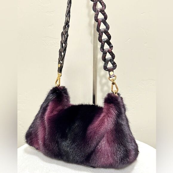 Purple Gradient Real Mink Fur Soft Slouchy Bag/Clutch/Shoulder Bag/Crossbody - Picture 4 of 16